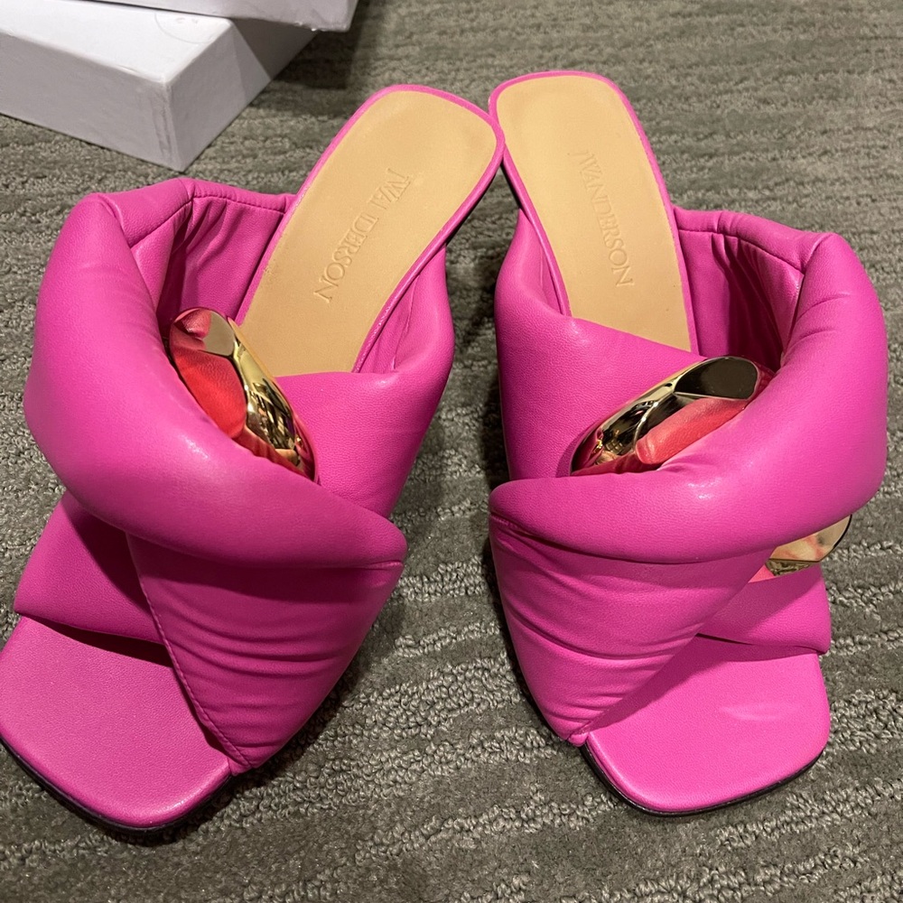 JW Anderson Never Worn Sabri Twist Hot Pink and Gold Puffy Slide 39.5